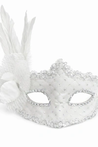 Beyaz Tüylü Venedik Lüks Balo Maskesi