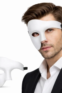 Beyaz Yarım Erkek Maske – Phantom Parti & Balo Maskesi