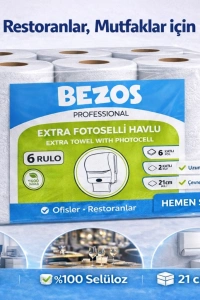 Professional Fotoselli Havlu 12 Rulo – 2 Katlı %100 Selüloz 21 cm Endüstriyel Kağıt Havlu 2X6 Rulo