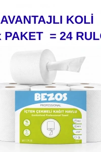 Professional İçten Çekmeli Kağıt Havlu 4 Koli | 24 Rulo | Endüstriyel Kullanım
