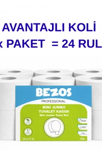 Professional Mini Jumbo Tuvalet Kağıdı 24 Rulo | 2 Katlı | %100 Selüloz | Endüstriyel & Ev Tipi Kullanım 2X12RULO