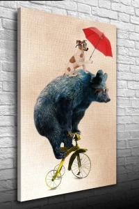 Bisiklet Süren Ayı Kanvas Tablo 50 x 70