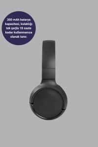 Bluetooth 5.0 Siyah Kablosuz Kulaklık 18 Saat Batarya Katlanabilir Tasarım