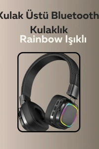 Bluetooth 5.3 Rainbow Işıklı Kulak Üstü Kablosuz Kulaklık
