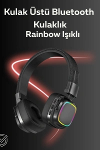 Bluetooth 5.3 Rainbow Işıklı Kulak Üstü Kablosuz Kulaklık
