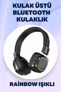 Bluetooth 5.3 Rainbow Işıklı Kulak Üstü Kablosuz Kulaklık