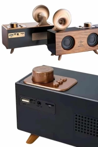 Bluetooth Nostalji Speaker Radyo Gramofon Ahşap Renk Vintage