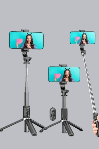 Bluetooth Selfie Çubuğu – 360° Dönebilen Başlık, Kablosuz Bağlantı