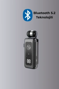 Bluetooth 5.2 Kablolu Makaralı Kulaklık | Dijital Ekran ve Titreşimli Bildirim
