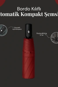 Bordo Kılıflı Otomatik Kompakt Şemsiye