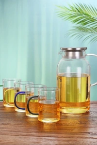 Borosilikat Cam Sürahi ve 4lü Fincan Seti