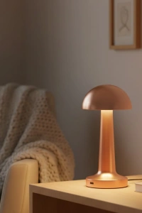 Bronz Dokunmatik Masa Lambası 3 Renk LED Şarjlı Kablosuz USB Çıkışlı