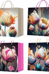 Büyük Boy Lale Desenli Karton Hediye Çantası
