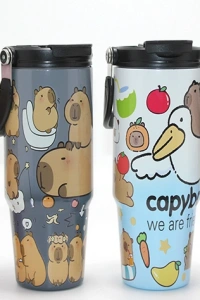 Capybara Desenli Isı Muhafazalı Pipetli Dev Çelik Termos (Tumbler)