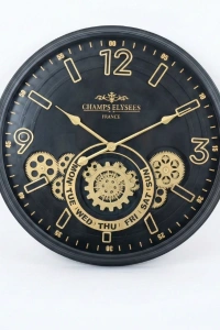 Çarklı Duvar Saati Altın Rengi Detaylı 59 cm