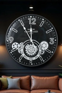 Çarklı Duvar Saati Gümüş Detaylı 59 cm