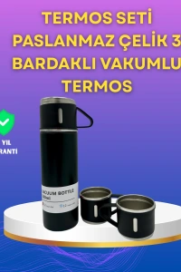 Çelik Termos Bardak Seti | 500 ml Kapasite, Kaymaz Taban, Hediye Kutulu