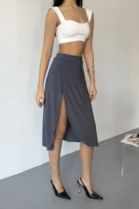 Cepli Şortlu Yırtmaçlı Etek - Gri