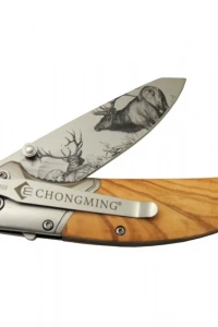 Chongmıng CM98 Geyikli Ahşap Çakı 20 cm Manuel, Kemerlikli