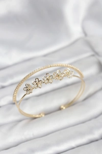 Çiçek Model Pirinç Gold Renk Kadın Bileklik