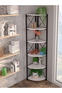 Kitaplık Çiçeklik 6 Raflı Beyaz Çok Amaçlı Stand Altı Bölmeli 160*30*43