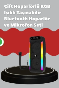 Çift 4 inç Hoparlörlü RGB Işıklı Bluetooth Ses Sistemi
