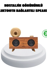 Çift Hoparlörlü Bluetooth Gramofon Speaker – FM Radyo, USB, SD Kart ve AUX Girişli