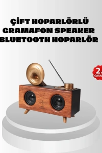 Çift Hoparlörlü Retro Bluetooth Speaker 1800mAh Bataryalı AUX USB SD Kartlı