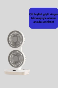 Çift Kafalı Masaüstü ve Duvar Tipi Sessiz USB Şarjlı Fan