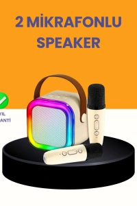 Çift Mikrofonlu Kompakt Karaoke Hoparlör – Uzun Pil Ömrü