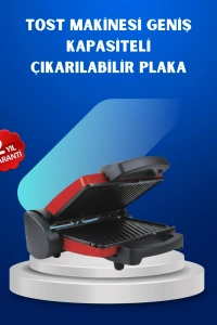 Çıkarılabilir Plakalı 2000W Tost Makinesi – Termostatlı, Kolay Temizlenir