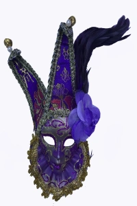 Çıngıraklı Dekoratif Tüylü Seramik Maske Mor Renk