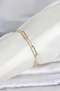 CM 14K Gold Renk Kalın Ataç Zincir Model Kadın Bileklik
