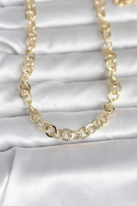 CM 14K Gold Renk Kalın Halka Zincirli 60 cm Kadın Kolye