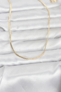 CM 14K Gold Renk Yassı Zincir Model 60 cm Kadın Kolye