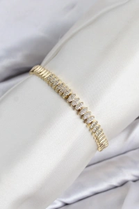 CM Arpa Model Zirkon Taşlı VIP Seri Gold Renk Pirinç Kadın Bileklik