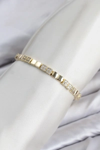 CM Kare Model Zirkon Taşlı VIP Seri Gold Renk Pirinç Kadın Bileklik