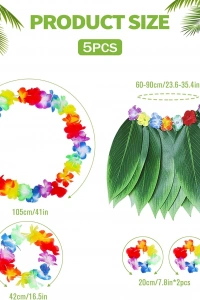 Çocuk Hawaii Kostüm Seti - Yaprak Etek & Hawaii Set - 5 Parça