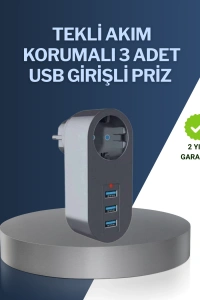 Çocuk Korumalı Termal Priz – 3lü USB Şarj ve Akım Koruması