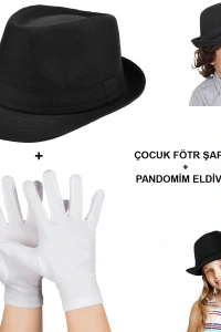 Çocuk Sahne Performans Seti – Gösteri Fötr Şapka ve Eldiven