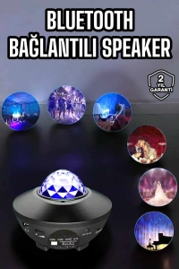 Çocuklara Özel Şarjlı Bluetooth Hoparlör Parti Led Lambası Yıldızlı Projeksiyon