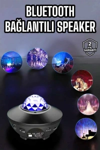 Çocuklara Özel Şarjlı Bluetooth Hoparlör Parti Led Lambası Yıldızlı Projeksiyon