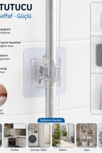 Çok Amaçlı Kıskaçlı Yapışkanlı Kablo ve Mop Tutucu