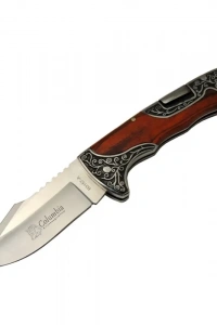 Columbia B3157A İşlemeli Kamp Çakı 22 cm - Gül Ağacı Saplı, Manuel Açılma
