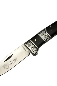 Columbia MB3936B Siyah Av / Kamp Çakısı 20cm- Manuel, İşlemeli, Kemerlikli, Ahşap Sap