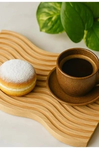 Dalgalı Çift Taraf Tasarımlı Ahşap Sunum Tepsisi