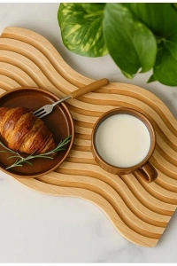 Dalgalı Çift Taraf Tasarımlı Ahşap Sunum Tepsisi