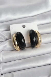 Damla Model Siyah Vintage Gold Renk Kadın Küpe