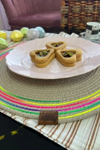 DecoHandy 39cm Neon Renkli Şeritli Jüt Örme Supla Amerikan Servis