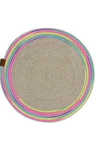 DecoHandy 39cm Neon Renkli Şeritli Jüt Örme Supla Amerikan Servis